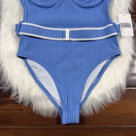 Solid & Striped Women's Size Small Blue The Spencer Belted One Piece Swimsuit - Picture 3 of 12